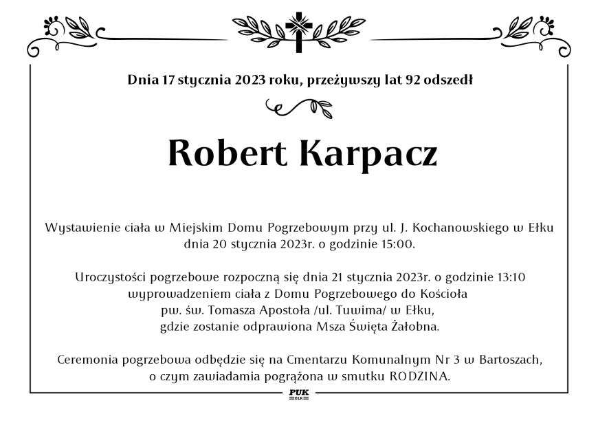 Robert Karpacz - nekrolog